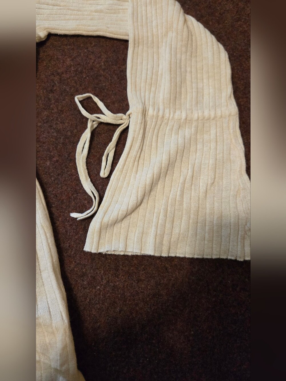 LC Conrad Ivory Open Front Cardigan Bell Sleeve With Bow XL Ribbed - Picture 6 of 8